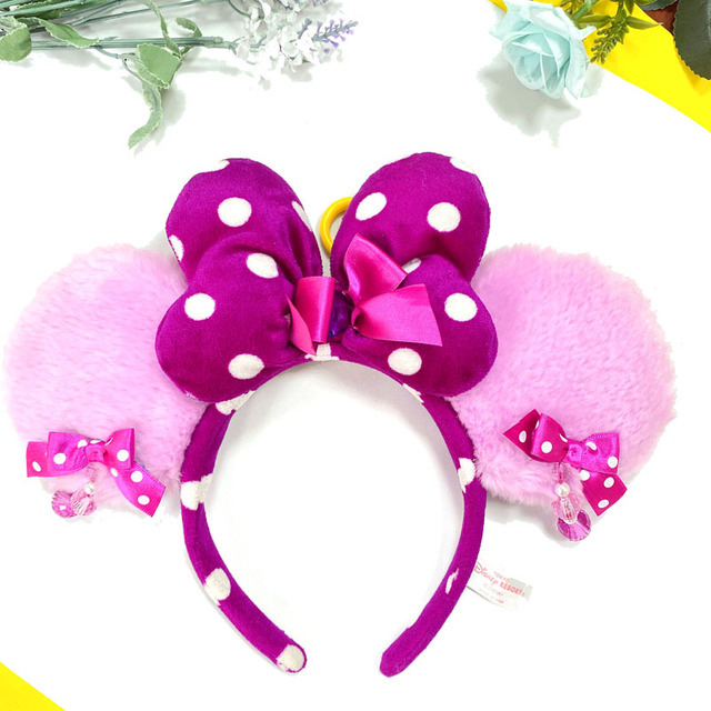 Original Disney Mickey Mouse Headband for Women Sequin Ears Costume Headband Cosplay Plush Adult Kids Headband