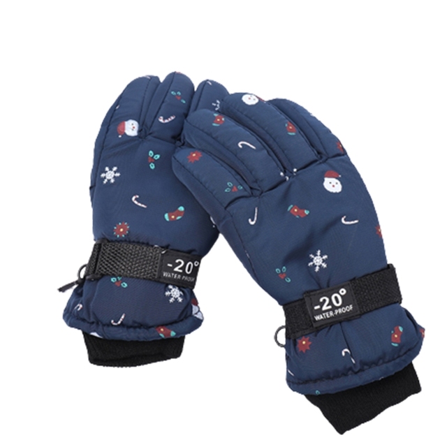 Winter Warm Ski Gloves Lovely Full Finger Gloves Snowboard Gloves Christmas Pattern Fleece Padded Glove for Kids