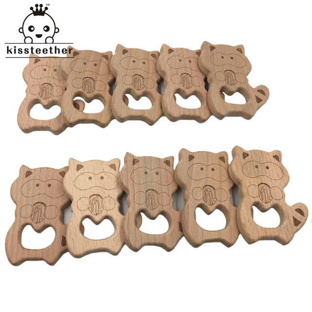 10pcs Safe Kara Teething Baby Cute Teether Antlers Design Wooden Ring Animal Shape Handmade Toy Wooden Teether - Giraffe Teether