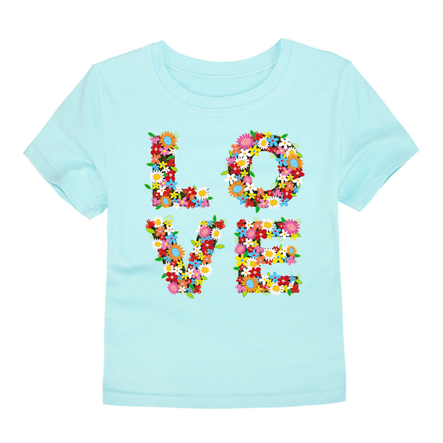 TINOLULING 12 Colors 2018 Boys Girls Flower Love T-shirt Kids T-shirt Children Tops Baby Tees for 2-14 Years