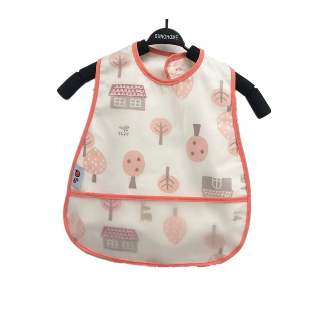 Baby Sleeves Waterproof Bib Cartoon Pattern Lunch Feeding Scarf Soft Cotton Baby Bibs EVA Layer Adjustable Saliva Cloth