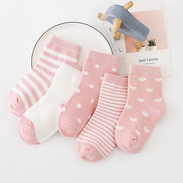 5pairs/lot 0 to 6 Years Kids Soft Cotton Socks Boy Girl Baby Cute Cartoon Warm Stripe Dots Fashion School Socks Autumn Spring