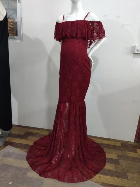 Elegant Maternity Dress Photography Maxi Maternity Dress Women Off Shoulder Spaghetti Strap Ruffles Mermaid Lace Gown Clothes