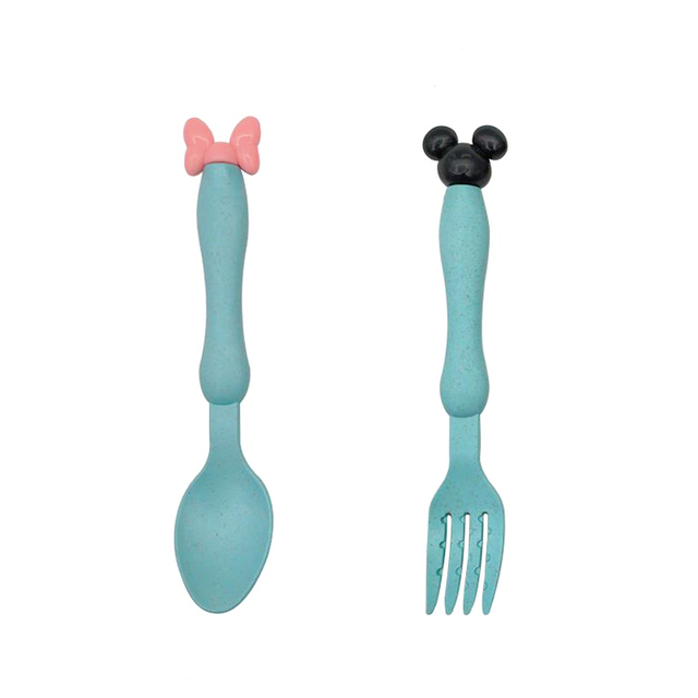 2pcs Baby Feeding Cutlery Set Eco-friendly Wheat Straw Infant Plate Children Dish Utensils Kids Anti-hot Training Bowl Spoon