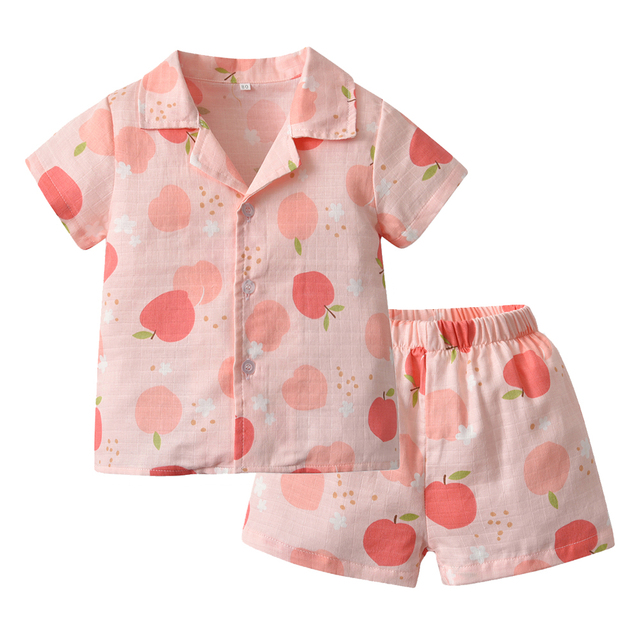 100 Cotton Children's Sleepwear Pajamas Kids Girls Clothes Toddler Girls Button Down Sleepwear Pajamas Suits Girl Sets