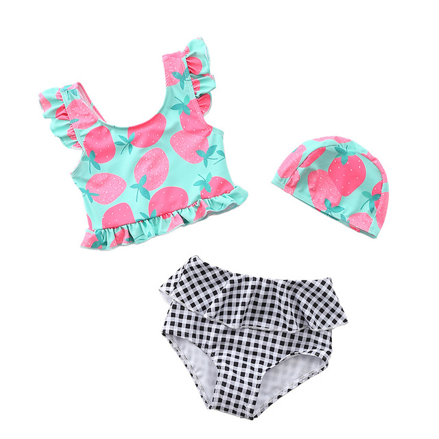 Happyflute Toddler Baby Girls Swimwear 2pcs Girls Swimwear With Cap Children Swimwear Kids Beach Wear