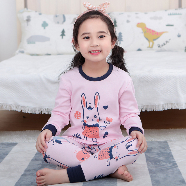 Easter Pajamas Kids Pajamas Girl Sleepwear Set Cotton Rabbit Top+Pants Pajama Outfit Long Sleeve 2pc Pink Children Night Clothes