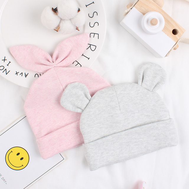 Newborn cotton hat rabbit ears bear ears hat lovely spring summer baby hat suitable for 0-6 months old baby