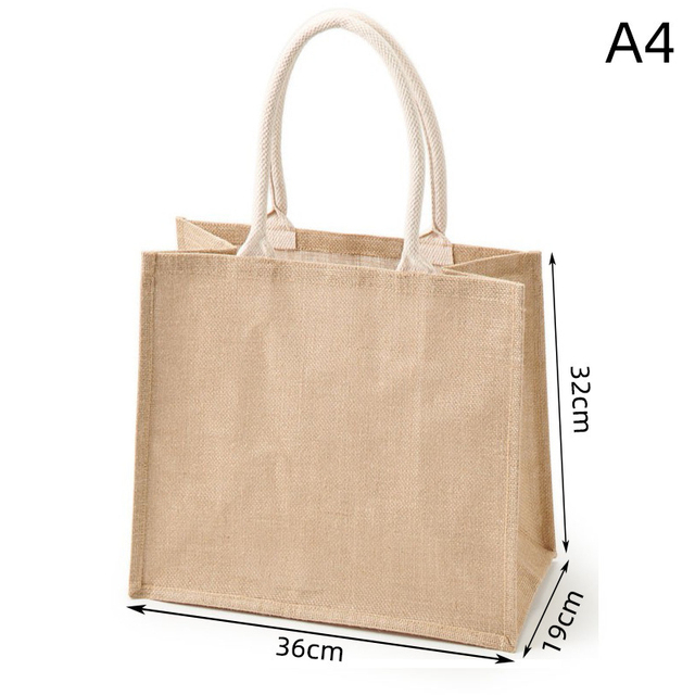 Portable Burlap Shopping Bag Jute Handbag Bamboo Ring Retro Carry Handles DIY Handbag Women Large Size Beach Bag for Girls