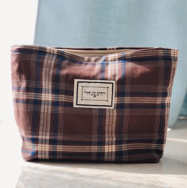 Korean Cosmetic Bag Plaid Beauty Pouch Necesserie Makeup Clutch Cosmetic Organizer Women Large Travel Cosmetic Bag Beauty