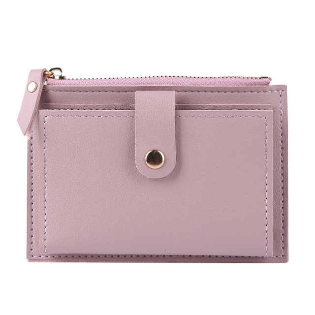 Fashion Women Solid Color Multi Slot Credit Card Holder Portable PU Leather Mini Coin Purse Multifunction Zipper Wallet