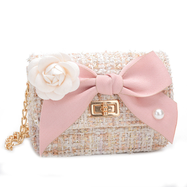 Korean Style Women Woolen Cross Body Handbags Cute Girls Princess Purses And Handbags Baby Pearl Clutch Purse