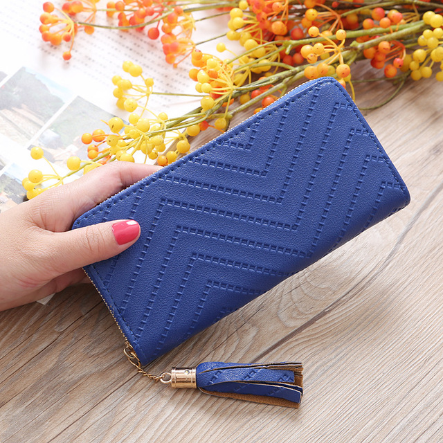 Women Long Wallets Clutch White High Quality Leather Tassel Ladies Zipper Bag Phone Coin Cash Receipt Card Holder