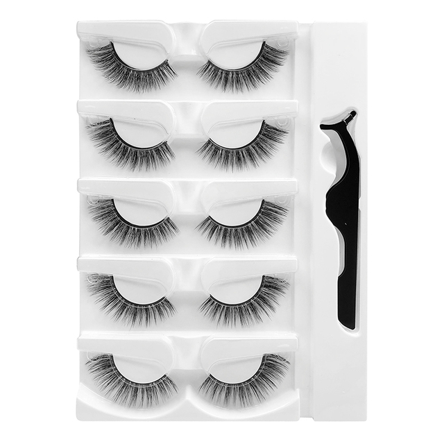 5 Pairs - Reusable Self Adhesive False Eyelashes With Adhesive Tape Natural Waterproof Eye Lashes To Wear No Glue Needed