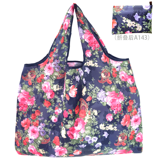 Large Durable Nylon Printing Foldable Eco-friendly Shopping Bag Tote Folding Pouch Bags Convenient Storage Bags Large Capacity