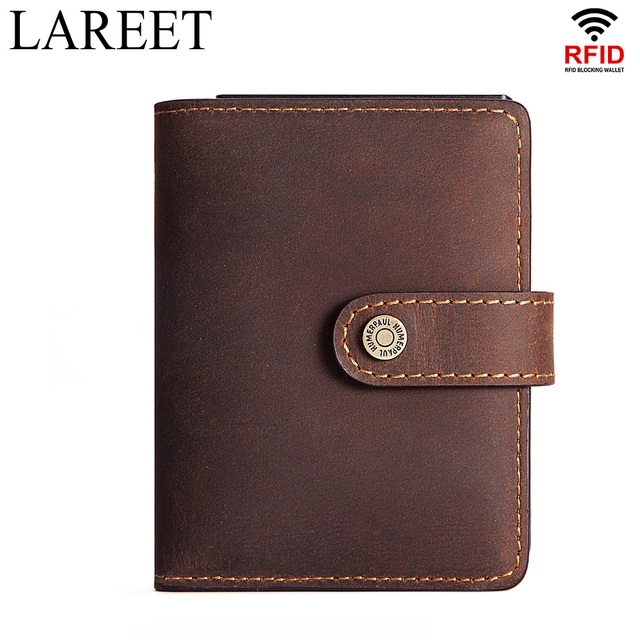 Short RFID Men Thin Bank Wallets Credit Card Holder Slim Male Nut Zipper Hasp Purse Genuine Leather Passport Travel Bags