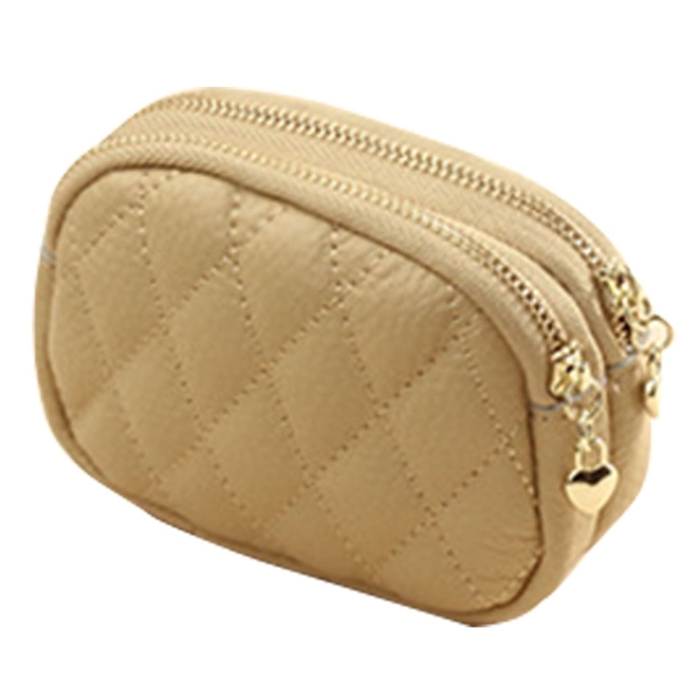 D0LF Women's Faux Leather Mini Wallet Double Zipper Diamond Multi Coin Purse Clutch