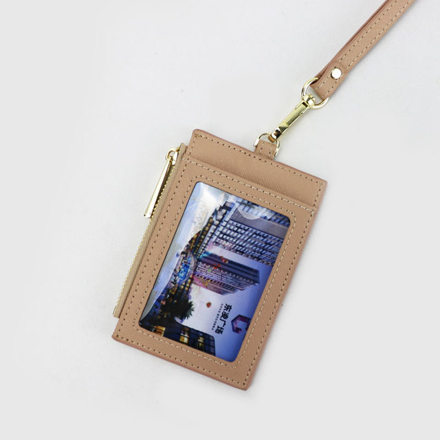 Cowhide Initial Lettering Card Holder Cowhide Card Holder with Name Place and Long Lanyard for Carrying Men and Women Cards Pull Out Easily