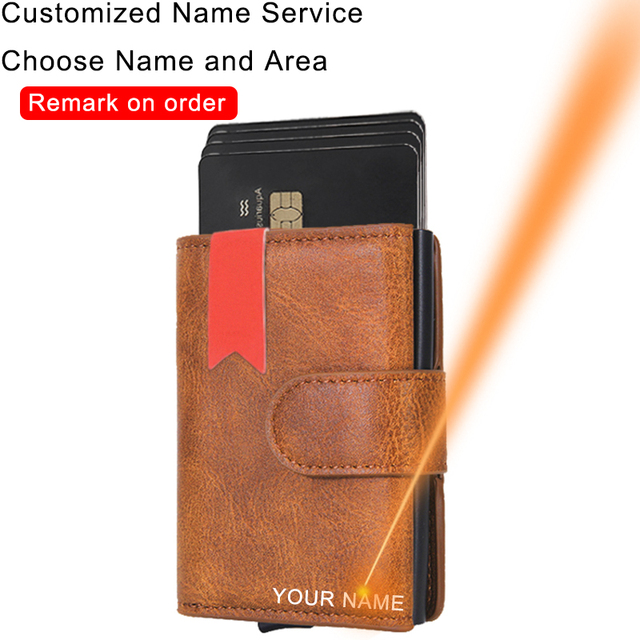 DIENQI - Leather & Leather Business Card Holder for Men with Rfid Lock, Pocket Case, Smart Wallet