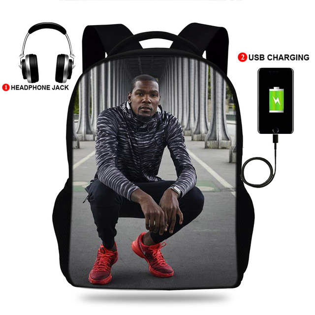 High Quality Durant Print USB Charging Backpack Boys/Girls Travel Bag For Teenagers Student School Bag