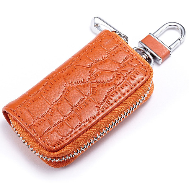 Fashion Genuine Leather Car Key Bag Unisex Crocodile Print Zipper Top Quality Cow Split Key Organizer Purse