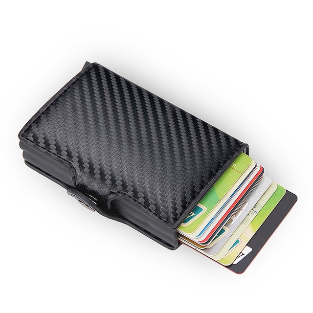 DIENQI- Genuine Leather Anti-Rfid Card Holder for Men Simple Male Wallet Aluminum Metal Card Holder