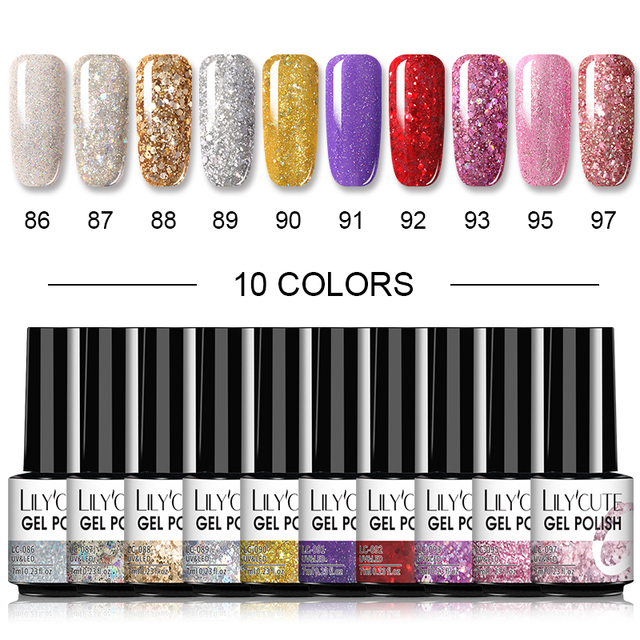 LILYCUTE 10/20/8/2pcs Gel Nail Polish Set Semi Permanent Glitter Hybrid Varnish Base Top Coat Soak Off UV LED Nails Gel