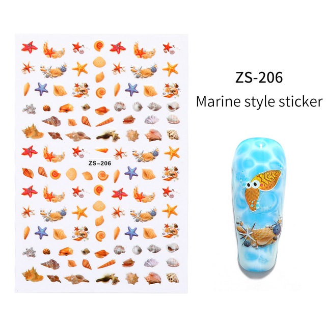 LEAMX Ocean Cute Glitter Laser Nail Art Marine Animal Shell Turtle Fish Starfish Nail Sticker Slider 9D Nail Sticker Decoration