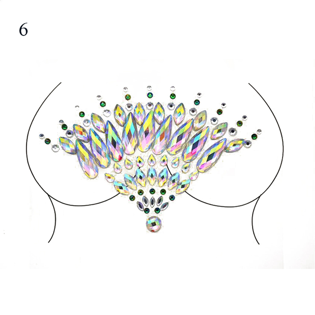 مثير الصدر ثلاثية الأبعاد كريستال الراتنج الحفر الوشم ملصق بار مهرجان الموسيقى حجر الراين لصاقات وشم كرنفال الطرف الصدر الديكور
