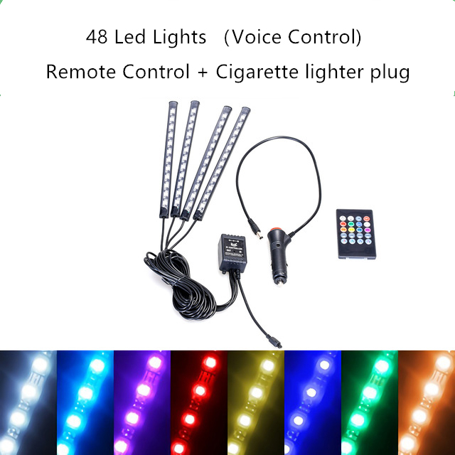 Car Interior Light RGB LED Decorative Light Strip With USB Wireless Remote Music Control Multimedia Car Foot Light