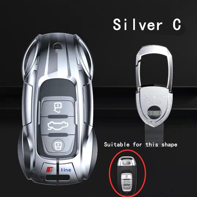 Zinc Alloy Car Key Cover With Boutique Metal Leather Keychain For Audi A6 A4 A3 Q2 Q3 Q5 Q7 A7 A8 Car Key Shell Protector