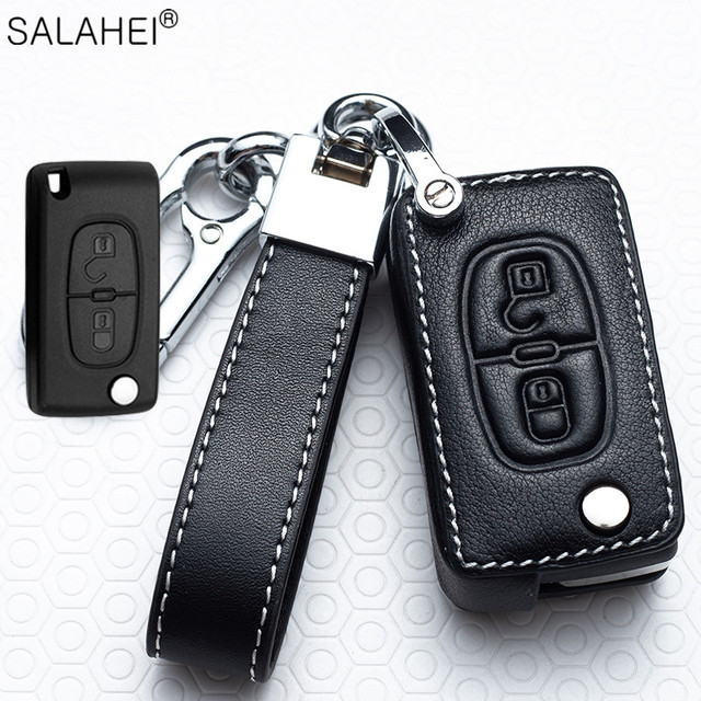 Leather Car Key Case Covers For Peugeot 107 206 207 208 306 307 301 308S 407 2008 3008 4008 5008 RCZ For Citroen C1 C2 C3 C4 C5