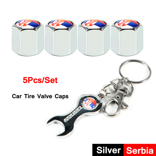 DSYCAR 5pcs/set National Flag Pattern Anti-theft Car Tire Wheel Valve Caps With Wrench Keychain Alloy Car Tire Valve Caps