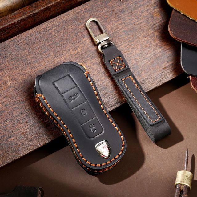 New Luxury Genuine Leather Car Key Cover Case For Porsche Macan 718 Cayenne Palmer Lamela 911 Keychain Holder Car Accessories