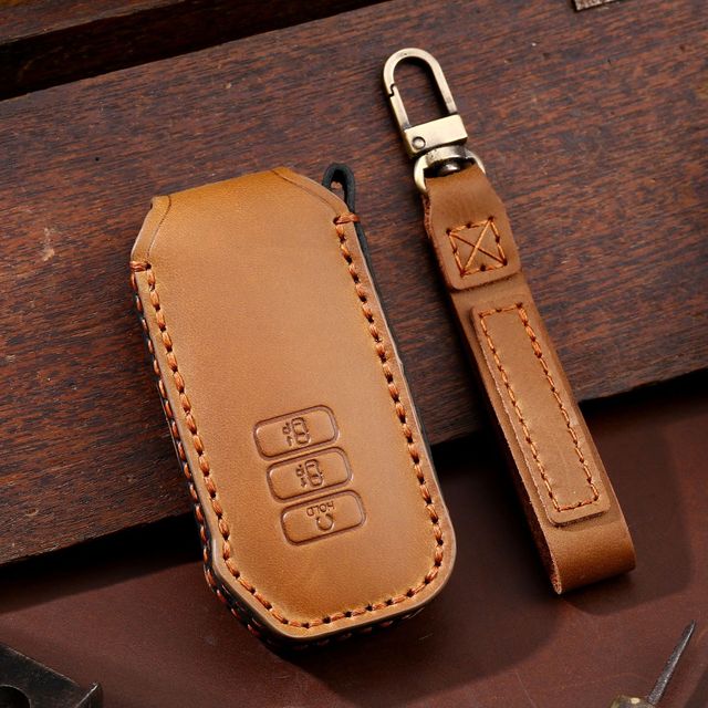 Luxury Car Key Cover Case Genuine Leather Keychain Accessories For Kia Ev6 Seltos K5 Sorento Mq4 7 Button Keyring Holder Shell