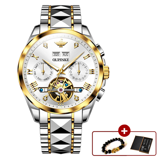 Original OUPINKE luxury automatic men's watch mechanical sapphire crystal waterproof fashion top brand hollow wristwatches