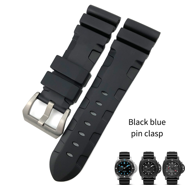 22mm 24mm 26mm Rubber Waterproof Silicone Watch Strap Replacement for Panerai Wristband Strap Pin Buckle Watchband Black Blue Red