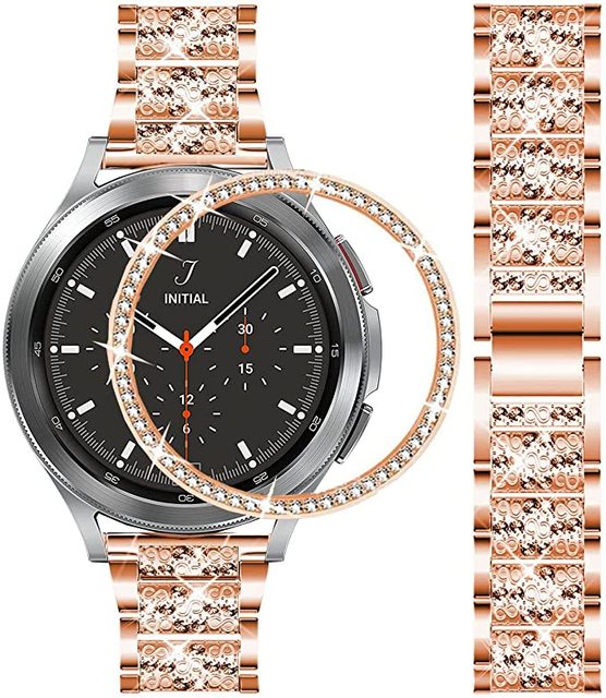 Bling Bracelet for Galaxy Watch 4 Classic 42mm 46mm 40mm 44mm Stainless Steel Strap + Bling Bezel for Galaxy Watch 3 45mm 41mm