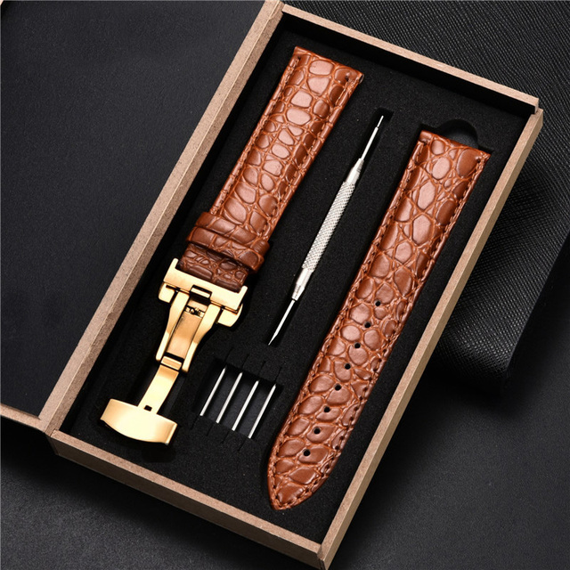 Top luxury crocodile pattern watchband leather straps 18mm 20mm 22mm 24mm with stainless steel automatic clasp wristwatch band