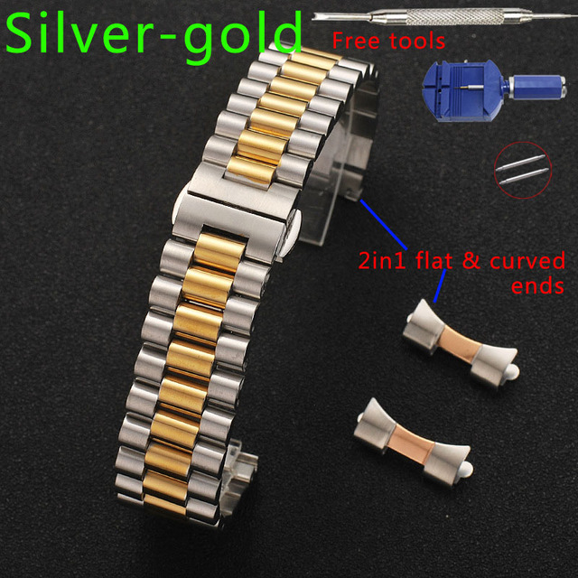 Solid Stainless Steel Watch Band 12mm 13 14 16 17 18mm 19 20mm 21 22mm Replacement Watch Strap 3 Rows Wristband Bracelet w/Tools