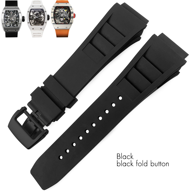 25mm Silicone Watches Rubber Band For Richard Black White Yellow Mil Strap Spring Bar Stainless Steel Buckle Watch Accessories