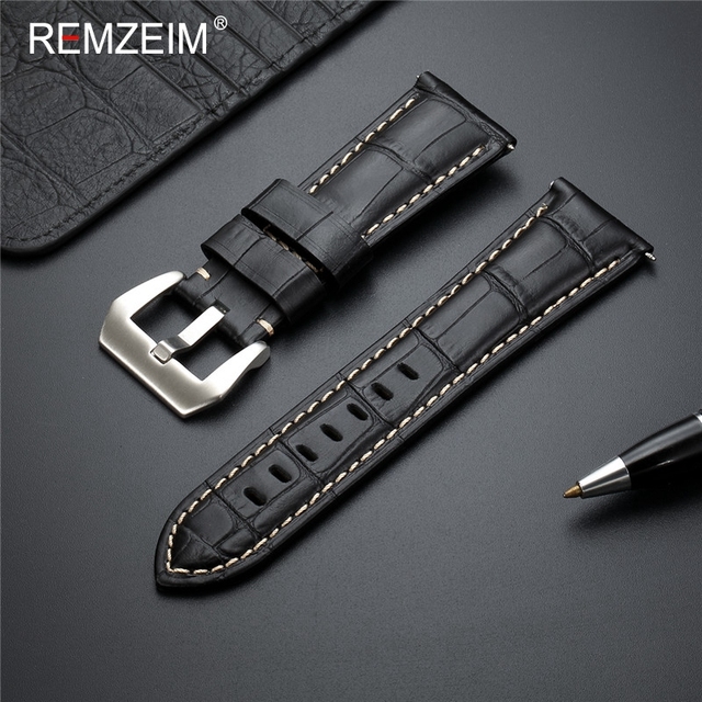 Remz Plaid - Genuine Leather Watch Strap, Blue Watch Strap, Solid Metal Buckle Watch Accessories, 20 22 24 26mm, New