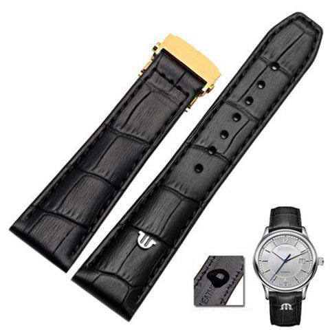 For Morris LACROIX Eliros watchband first layer calf leather 20mm 22mm with folding buckle black brown cow genuine leather strap