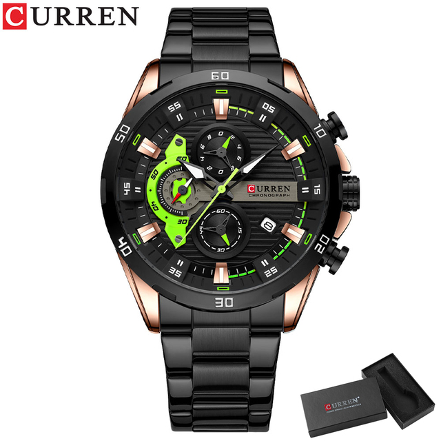 CURREN Men Fashion Waterproof Sport Quartz Chronograph Wristwatch Luxury Stainless Steel Watch With Luminous Relogio Masculino