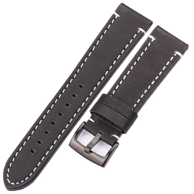 HENGRC - Genuine Cowhide Leather Watch Strap for Men and Women, Thickness 18, 20, 22, 24mm, Handmade, Retro, with Metal Buckles