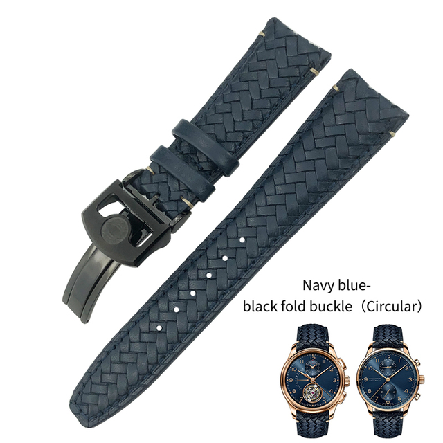 20mm 21mm 22mm Woven Genuine Leather Watch Band Cowhide Strap Fit For IWC Portugieser Pilot IW394005 IW3777 Blue Soft Watchband