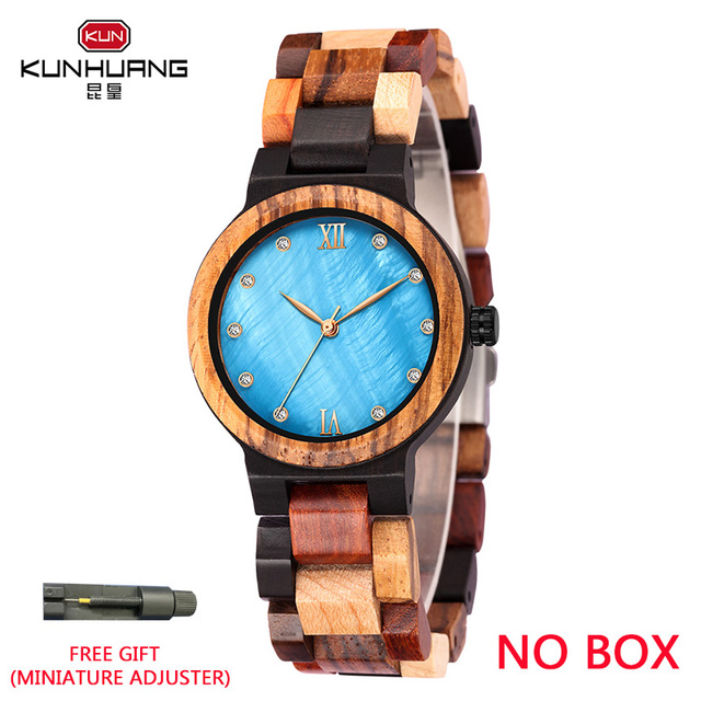 Kunhuang Ladies Watch Top Fashion New Wooden Quartz Watch Japan Movement Business Watch Great Gift Wood Boxmontre Femme