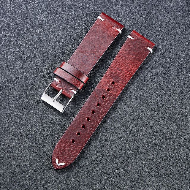 Vintage Leather Watchband Dark Brown Green Distressed Oil Wax Leather Watch Strap 20mm 22mm Quick Release Cowhide Watch Strap