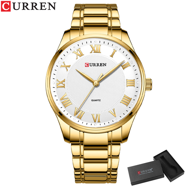 CURREN Men's Watch Stainless Steel Band Luminous Quartz Wrist Watches Male Creative Design Golden Clock Relogio Masculino