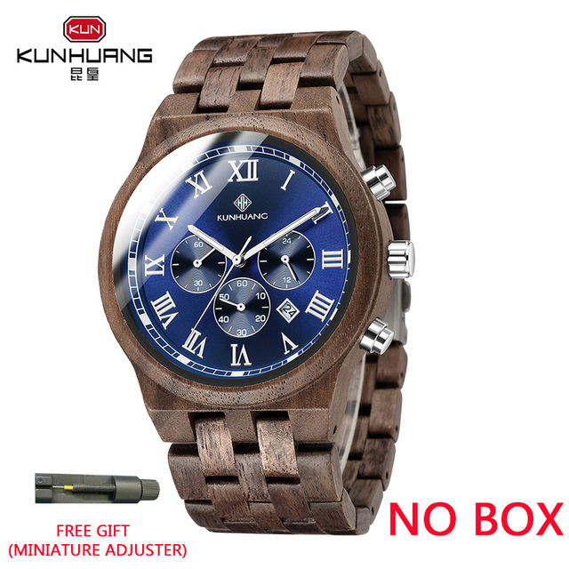 Kunhuang Wooden Men Watches Relogio Masculino Luxury Brand Stylish Chronograph Military Watch Great Gift for Man OEM